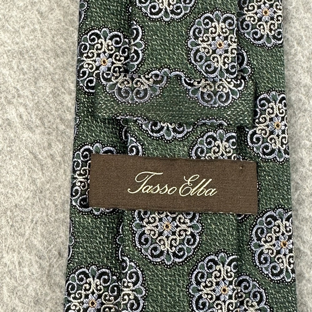 Tasso Elba Green Medallion Silk Viscose  Woven Tie Necktie 58x3.25" - Picture 3 of 7